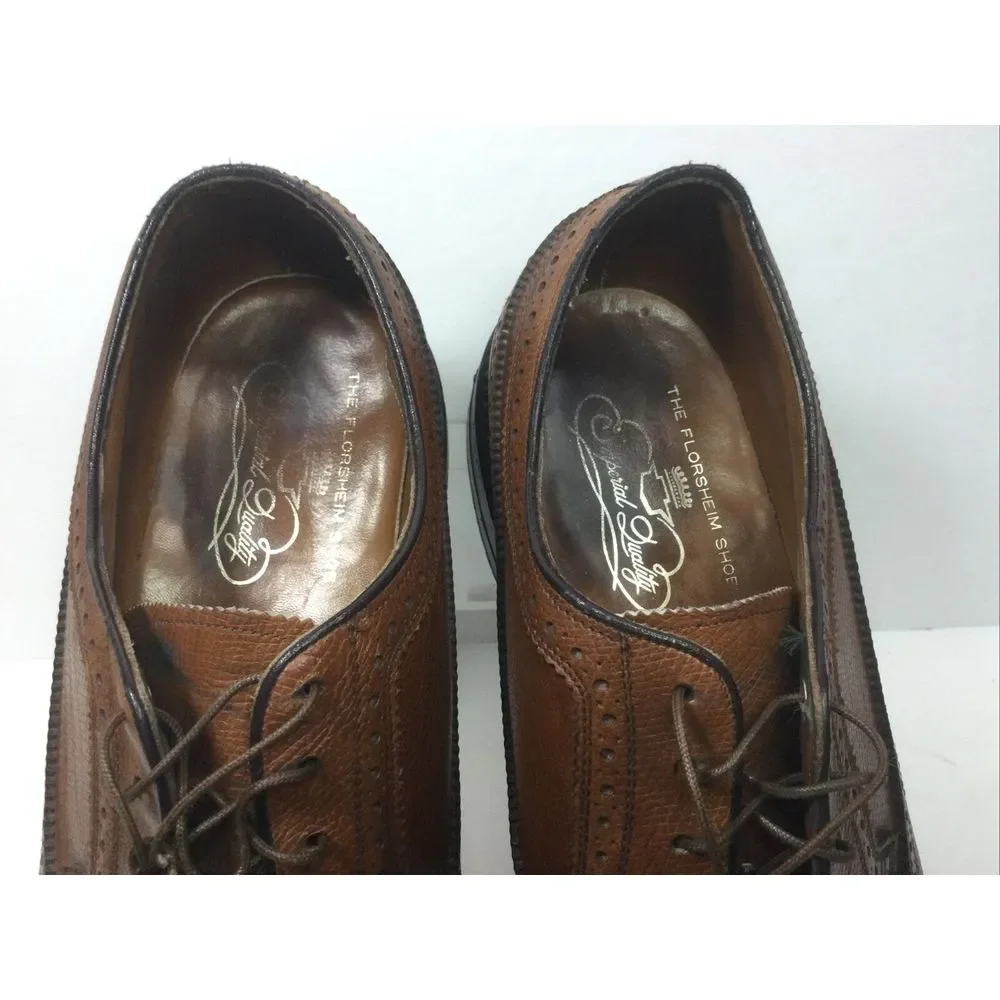 VINTAGE Florsheim Mens Shoes 8.5D Imperial‎ Longwing V Cleat 5 Nail Brown 93602